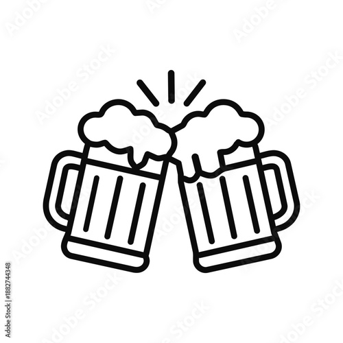 Cheers Beer Mugs Icon – Toasting Drinks Outline Vector Illustration