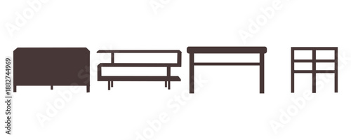 Table set silhouettes vector Design. Tea table. Table side view black and white, outline. Isolated vector sign symbol. Small table for home icon. Hand drawn illustration for interior design .