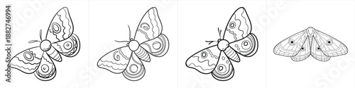 collection of detailed moth outlines in various standing and flying poses drawing sketch set of line art vector illustration artwork black and white clipart design vector illustration artwork
