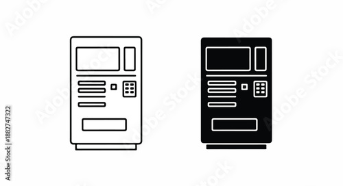 Line art illustration of two vending machine icons in black and white on a plain background.