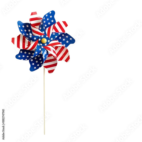 Patriotic USA Flag Pinwheel on Stick, PNG with Alpha Channel