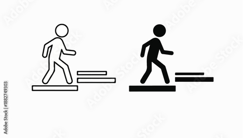 Simple line art illustration of two stick figures running on treadmills with a monochromatic color scheme against a clean white background.