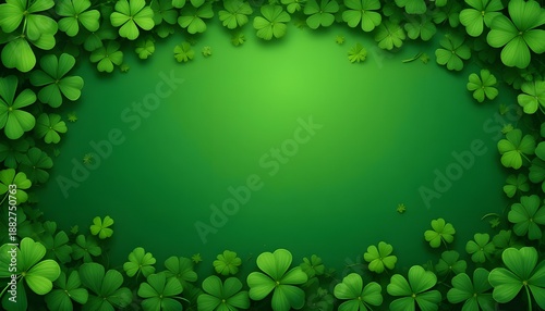 Shamrock clover leaves vector illustration forming St Patrick’s Day border on green background