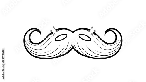 Fancy white mustache with long curly ends and sparkling accents represents elegance and style in a creative graphic design element.