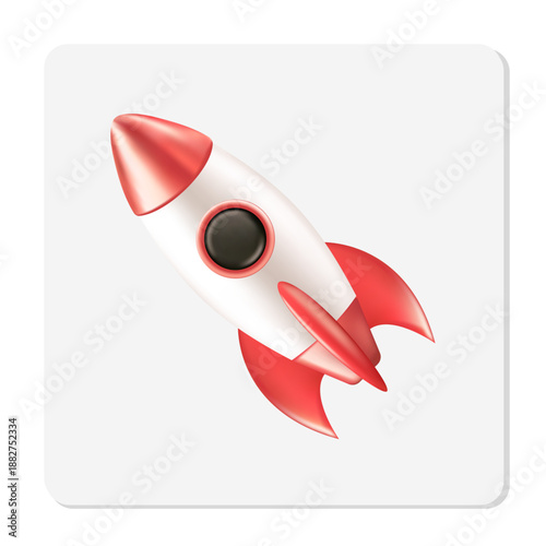 Red cartoon space rocket vector illustration flying in space