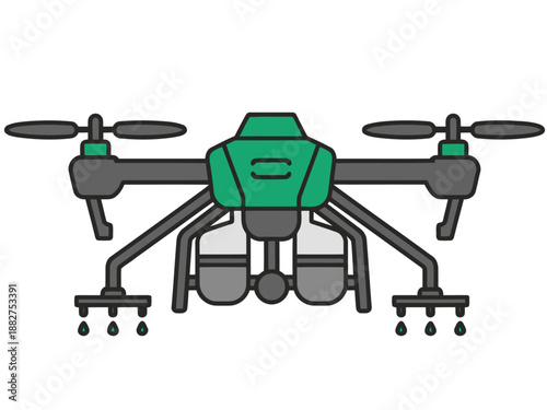 Agricultural drone sprayer icon. Modern, green and gray design. Ideal for agriculture, technology, and farming visuals. Clean, vector illustration.