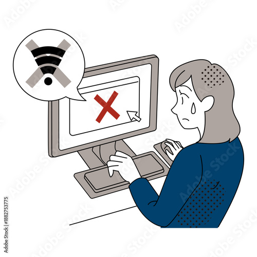Office Woman Facing WiFi Connection Error Illustration
