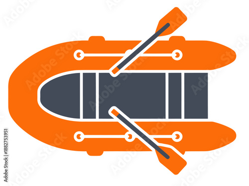 A vibrant rescue boat icon with paddles, ideal for emergency, safety, and nautical themes. Clean, modern design for commercial use.