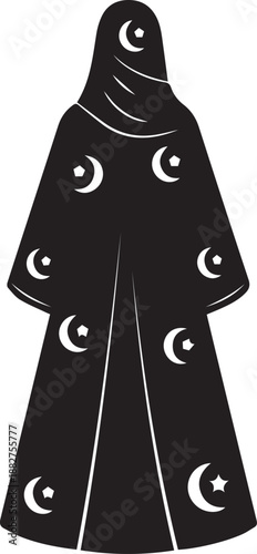 Traditional muslim woman wearing hijab and abaya with moon star vector illustration