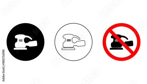 Electric Sander Icon Set Solid, Outline and Prohibited Symbol for Woodworking and Polishing