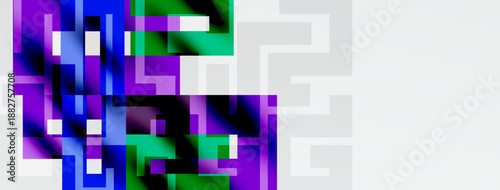 Abstract geometric shapes, vibrant colors dominate left side. White space occupies right portion. Modern digital art style.