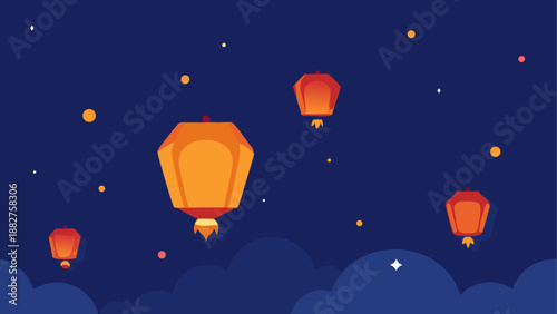 Lanterns floating in the night sky