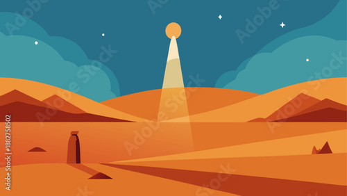 Desert night with illuminated pyramid