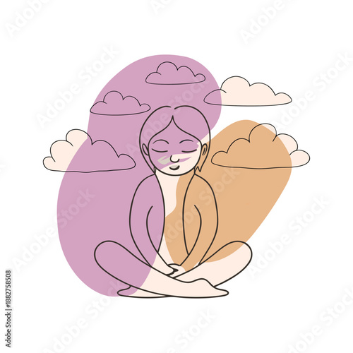 Abstract Line Art Woman Meditating in Lotus Pose  Mindfulness Mental Health and Wellness Vector 