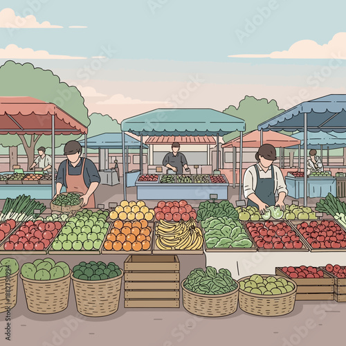 Outdoor Fresh Produce Market Scene