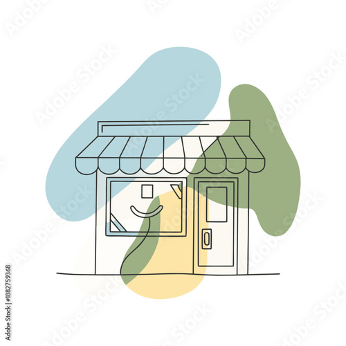 Minimal Line Art Store Front Vector Illustration  Abstract Local Small Business Shop Graphic.