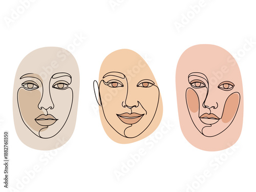 Minimalist line art faces in different skin tones and expressions