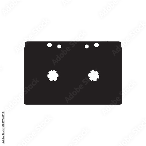 A black and white silhouette of a cassette tape