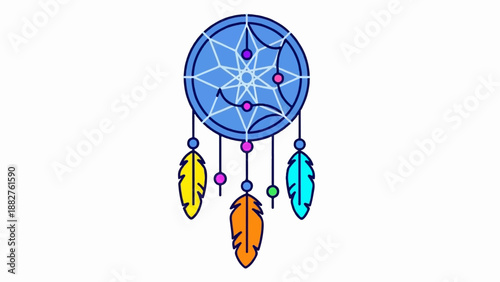 Colorful dreamcatcher with feathers and beads hanging