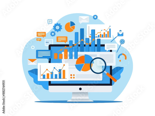 A computer screen with graphs and charts on the monitor