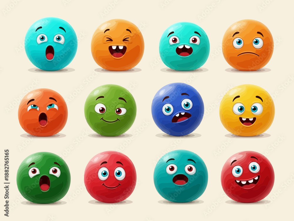 Obraz premium Colorful smiling balls with various facial expressions