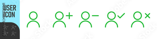 user icon set. Minimal user action icons showing add, remove, approve, and delete states - user profile icons for account management, UI, and system design