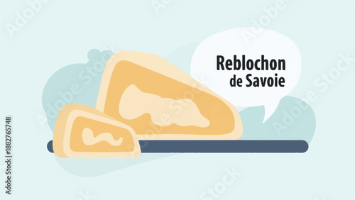 Abstract illustration of a sliced cheese wheel with a speech bubble