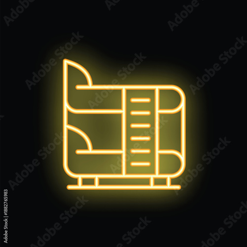 Yellow glowing neon icon of a solarium, providing a modern and vibrant representation of indoor tanning