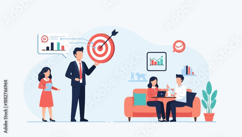 Business professionals collaborate and strategize, achieving goals and growth