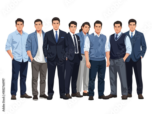 Group of young adults standing together in business casual clothing