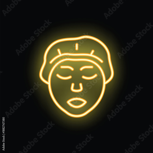 Neon sign of a woman wearing a cosmetic mask, perfect for beauty salons and spas