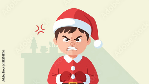 Angry child in Santa hat
