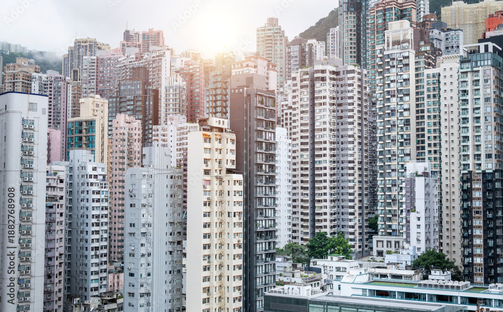 Fototapeta premium Crowded residential buildings in Hong Kong