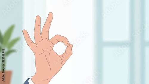 Close up of a hand making the okay sign with a blurred background