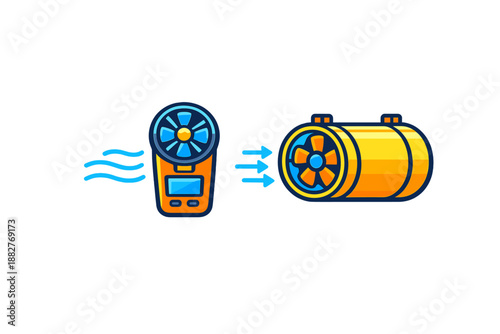 Anemometer measuring airflow towards a fan in a duct