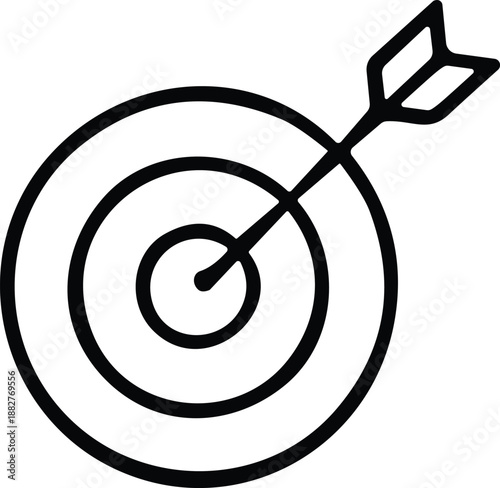 Target bullseye with arrow hitting center symbolizing precision, accuracy and goal achievement for business strategy, marketing, performance metrics and success visualization