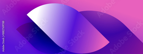 Abstract design features layered purple, pink hues. Smooth gradients create modern visual impact. Minimalist aesthetic, bold shapes present.