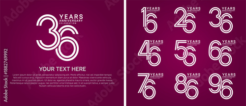 anniversary logo set multiple line style. silver color on purple background for celebration moment