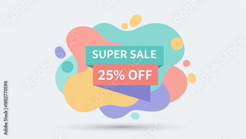 Colorful abstract background with a "SUPER SALE 25% OFF" banner