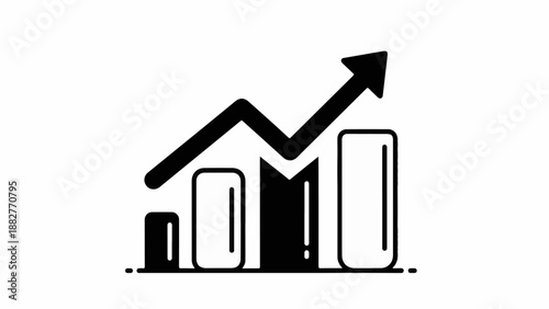 Black bar graph with upward trending arrow on white background