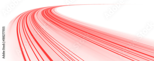 Glowing red neon laser streaks move across city roads. Light trail waves, energy swirls, blood streaks, and police flashes create high-speed traffic visuals. Vector illustration PNG.