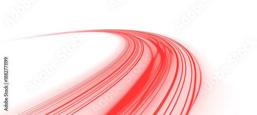 Neon laser red speed lines twist along city highway. Blood streaks and police lights mix with glowing wave trails, energy swirls, motion lines, creating dramatic traffic scene. Vector illustration PNG