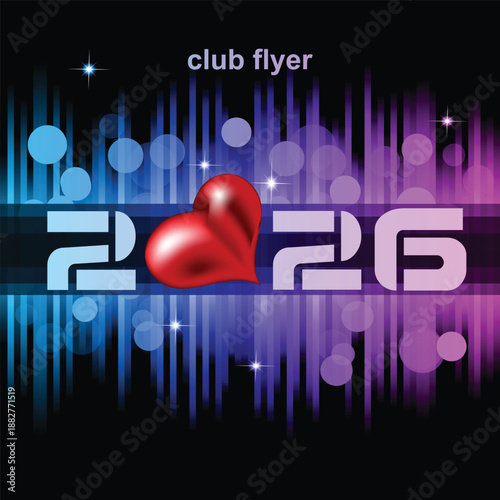 Disco club Valentine's day flyer with colorful elements. Ideal for poster and music background.