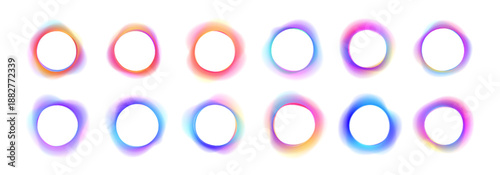 Neon glowing circle frame with smooth gradient light on white background PNG vector. Bright luminous round shape with soft blur glow effect. Abstract futuristic digital neon ring.