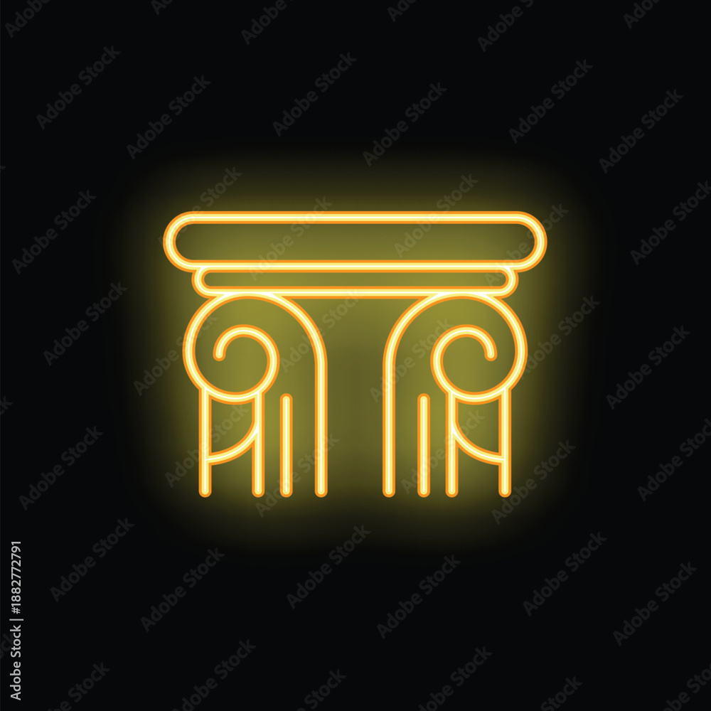 Naklejka premium Yellow neon sign representing an ancient greek column glowing on a black background