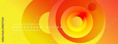 Abstract vibrant design features concentric circles. Yellow, orange hues create dynamic visual effect. Modern background suitable for presentations.