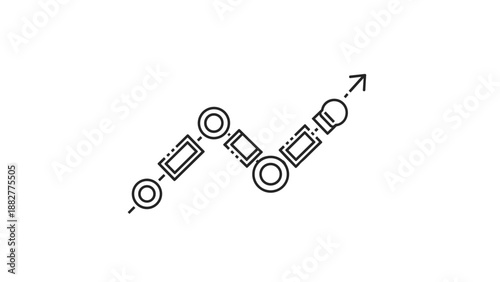 Animated line art infographic of a timeline or roadmap with milestones, illustrating a project's progress, strategy, and development stages.
