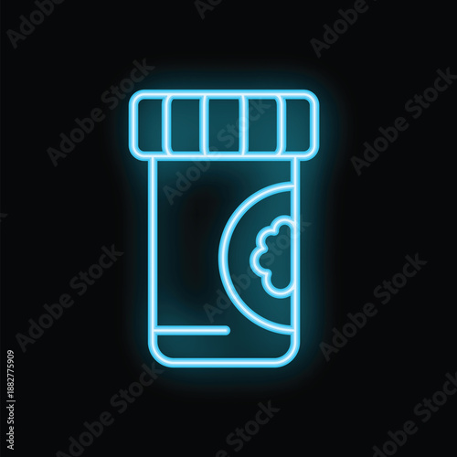 Glowing neon line medical marijuana or cannabis pills bottle icon isolated on black background for design colorful outline concept vector illustration
