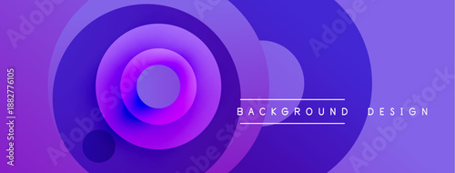 Abstract purple layers create circular design. Gradient shades offer depth, modern aesthetic. Minimal text complements visual elements.