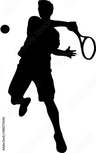 Silhouette of a Male Tennis Player Hitting a Forehand Shot Isolated on White Background